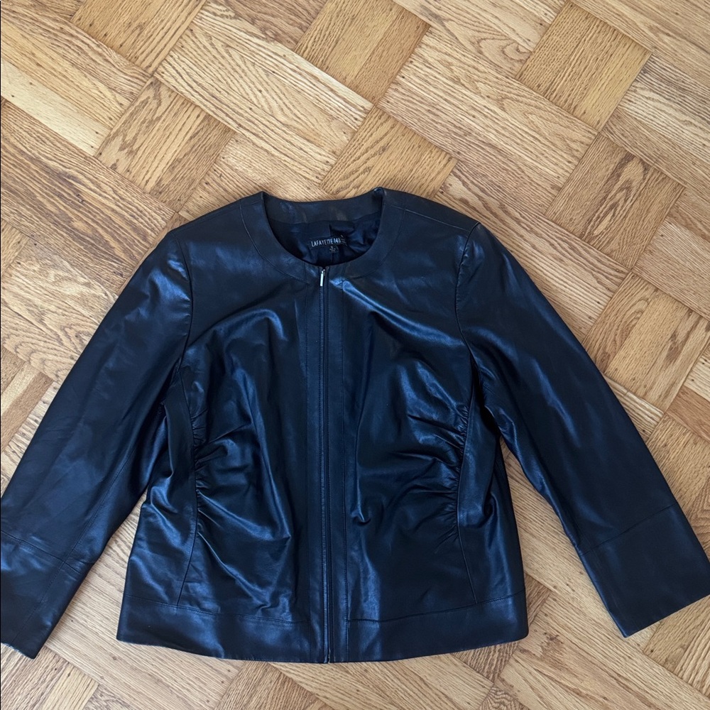 Lafayette 148 New York Black Leather Jacket size 18